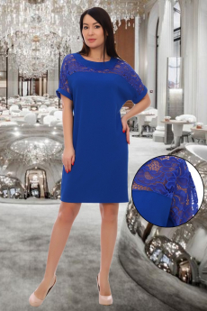 Свободное синее платье с кружевом Натали со скидкой